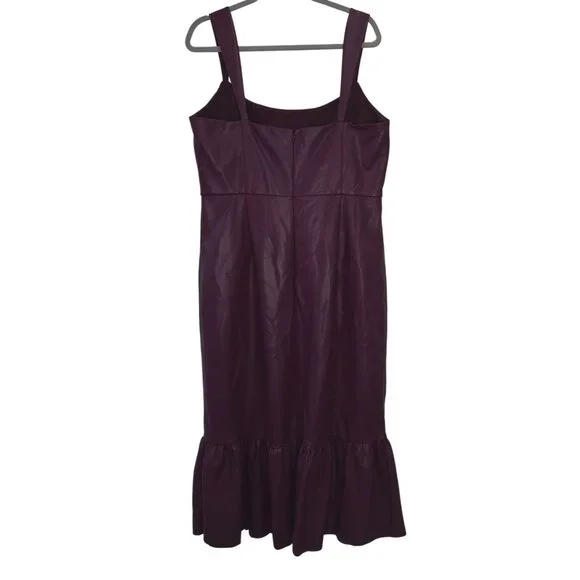 Sachin & Babi Size 14 Purple Maroon Faux Leather Midi Dress Slit Ruffle - Picture 8 of 13